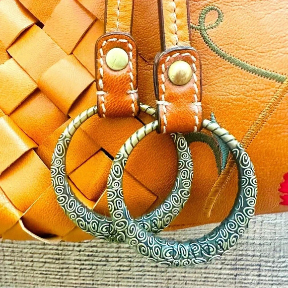 Luana Floral Embroidered Italian Leather Tote - Picture 6 of 13